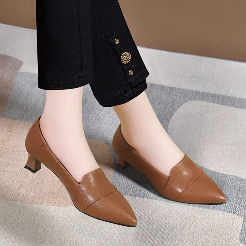 Zapatos de tacón alto de cuero auténtico