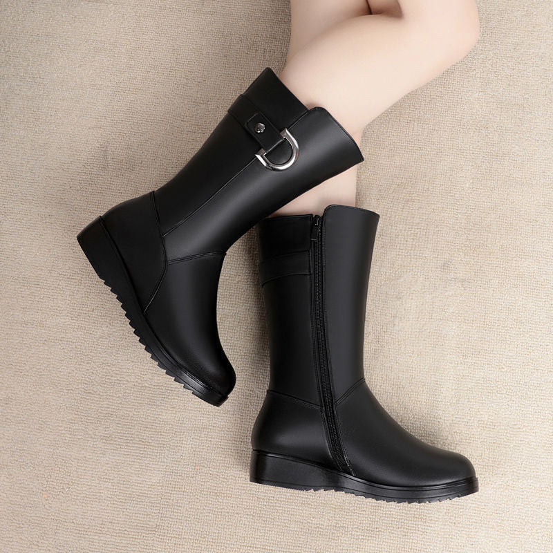 Botas planas de piel antideslizantes