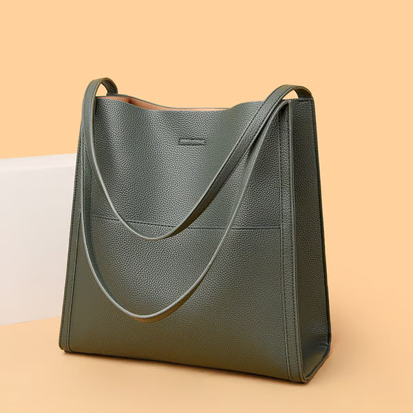 Bolso de hombro sencillo de piel auténtica de color liso