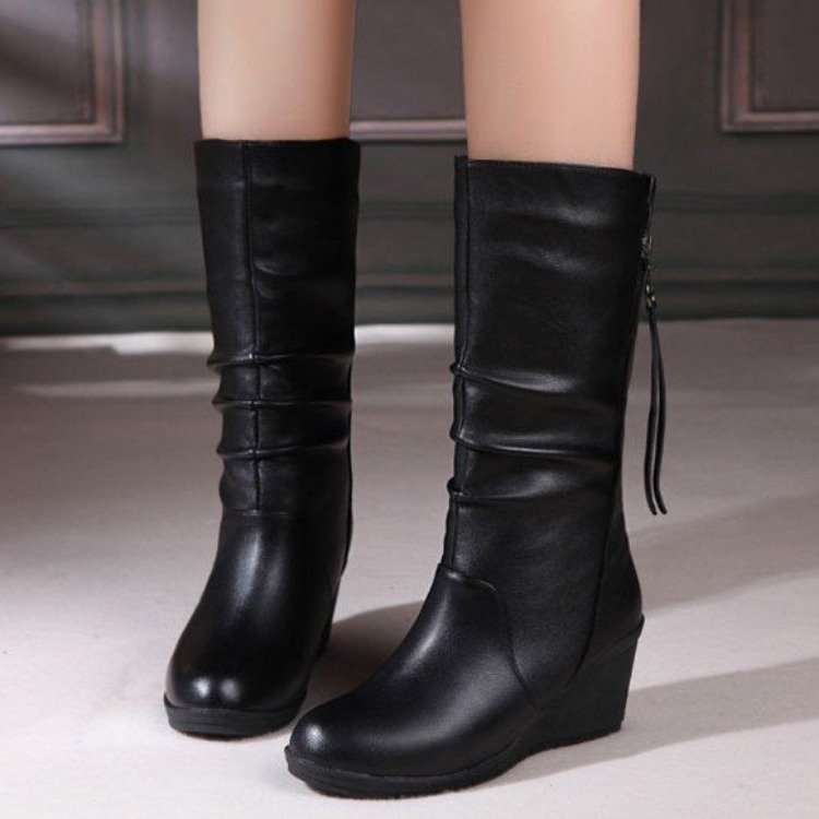 Botas cálidas de piel hasta media pantorrilla