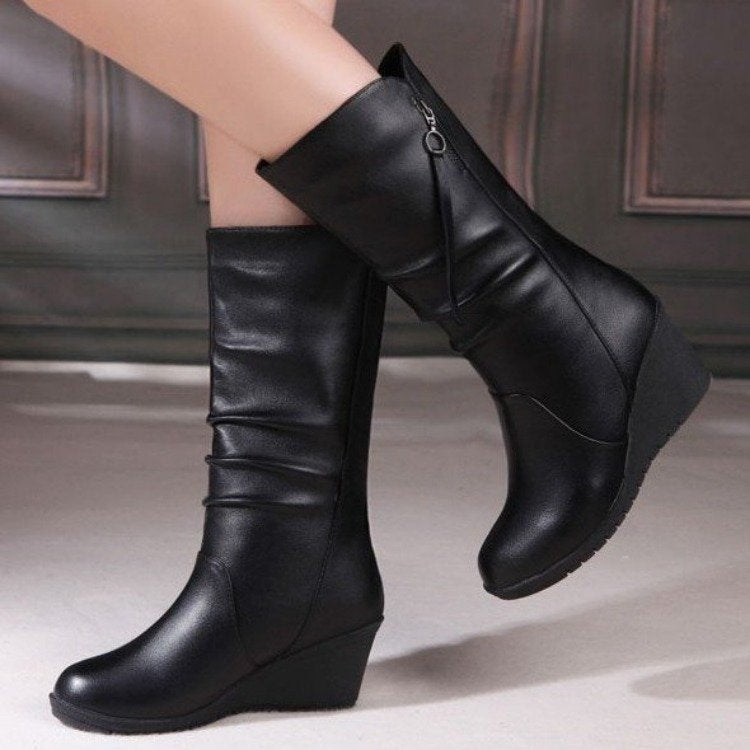 Botas cálidas de piel hasta media pantorrilla