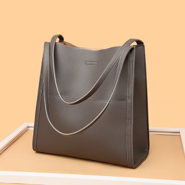 Bolso de hombro sencillo de piel auténtica de color liso