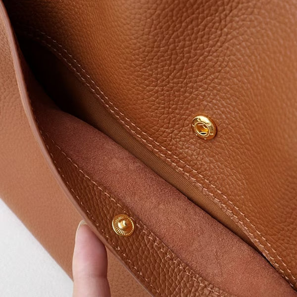 Bolso de hombro sencillo de piel auténtica de color liso