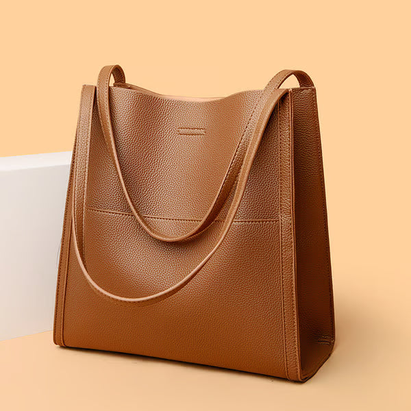 Bolso de hombro sencillo de piel auténtica de color liso