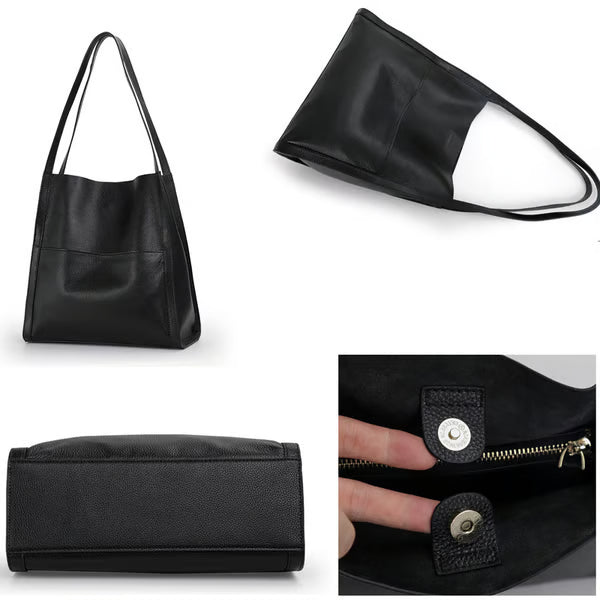 Bolso de hombro sencillo de piel auténtica de color liso