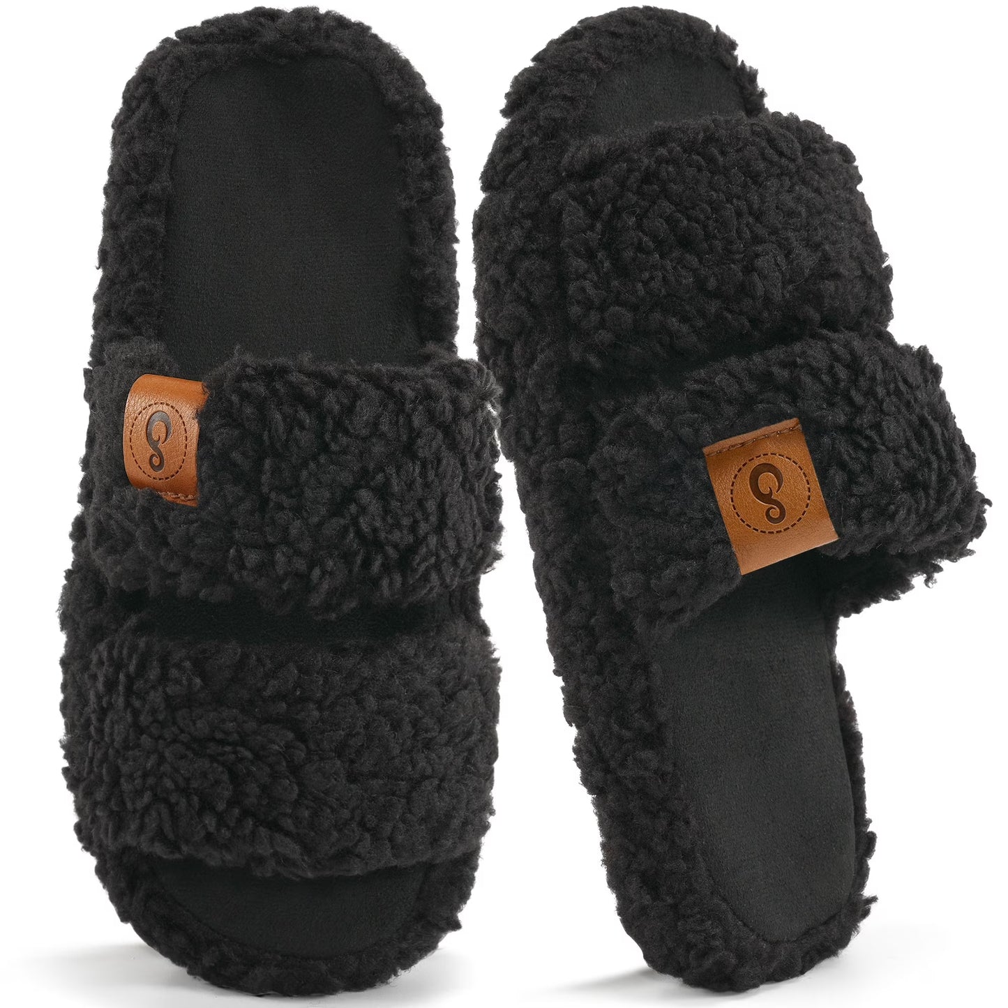 Pantuflas afelpadas de punta abierta para mujer