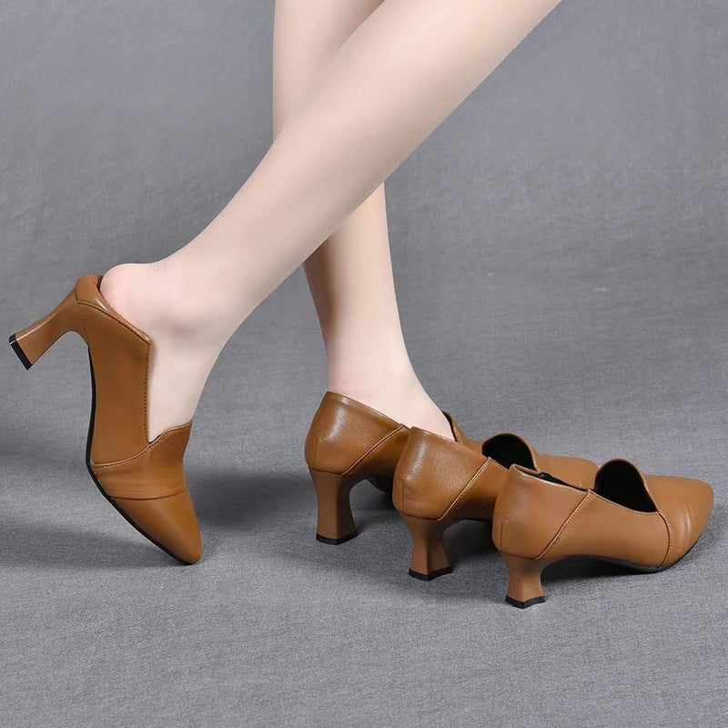 Zapatos de tacón alto de cuero auténtico
