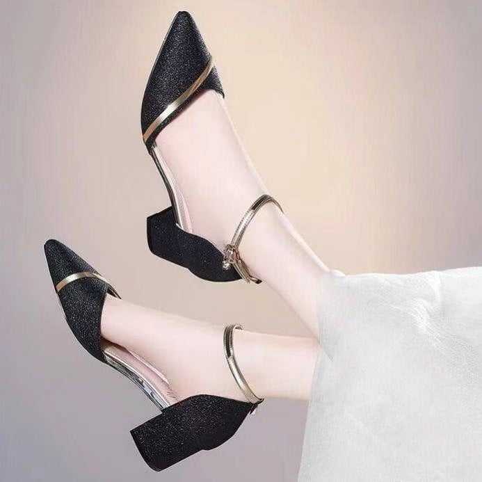 Zapatos de Tacón Bloque con Purpurina y Detalles Dorados
