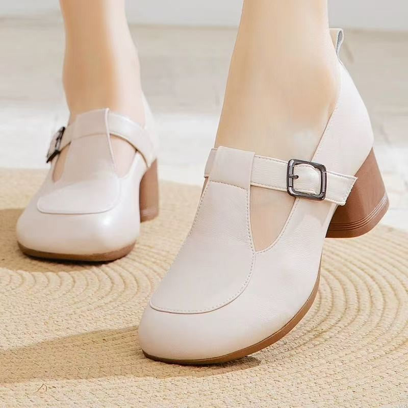 Zapatos de piel auténtica con tira en T