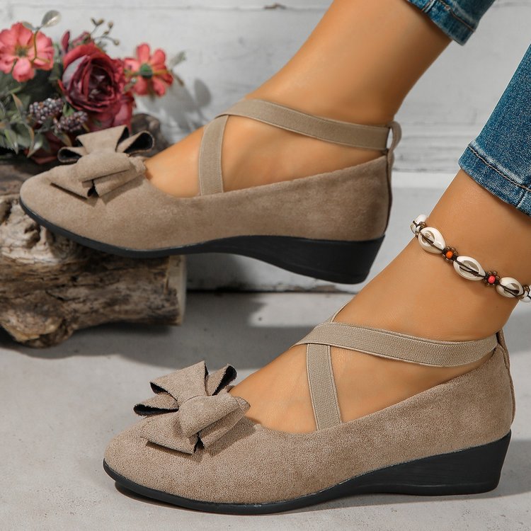 Zapatos de Cuña con Moño y Tiras Cruzadas para Mujer