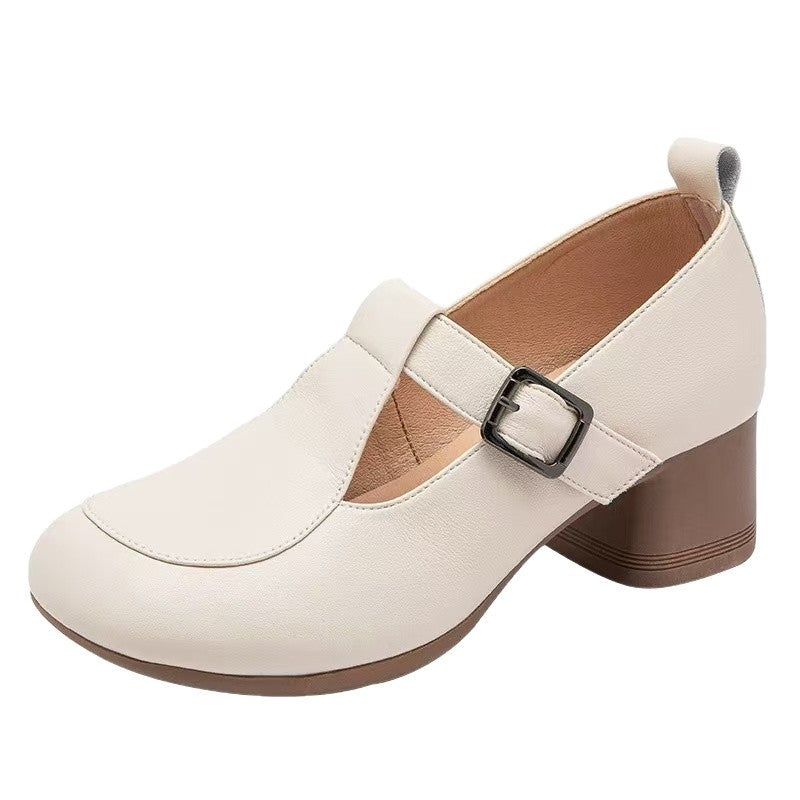 Zapatos de piel auténtica con tira en T