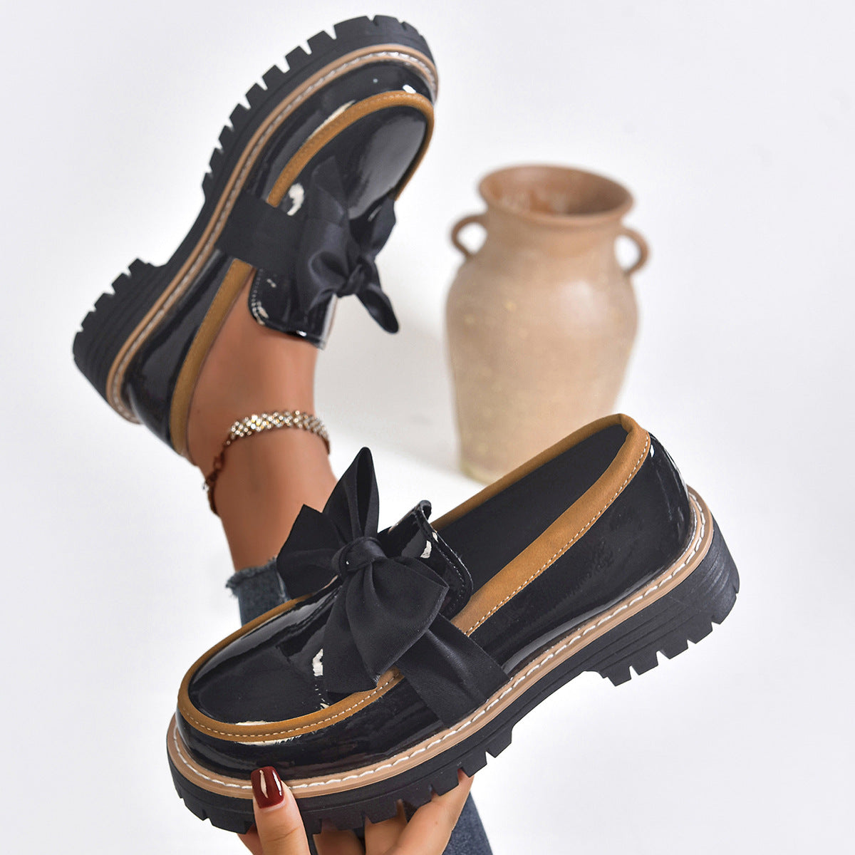 Mocasines Plataforma con Moño para Mujer