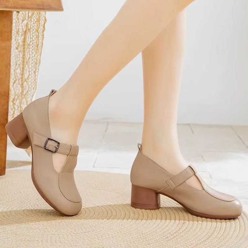 Zapatos de piel auténtica con tira en T