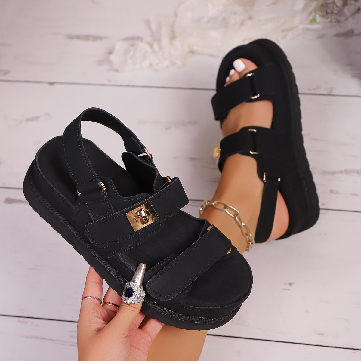Zapatos de plataforma para mujer con cierre de velcro