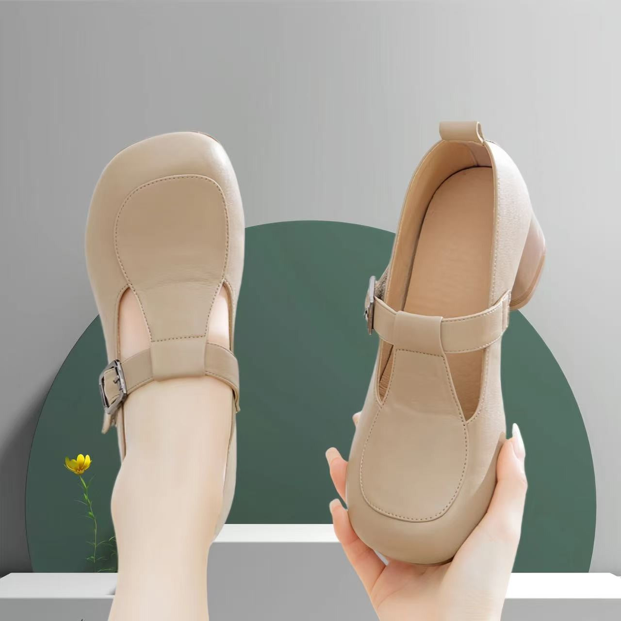 Zapatos de piel auténtica con tira en T
