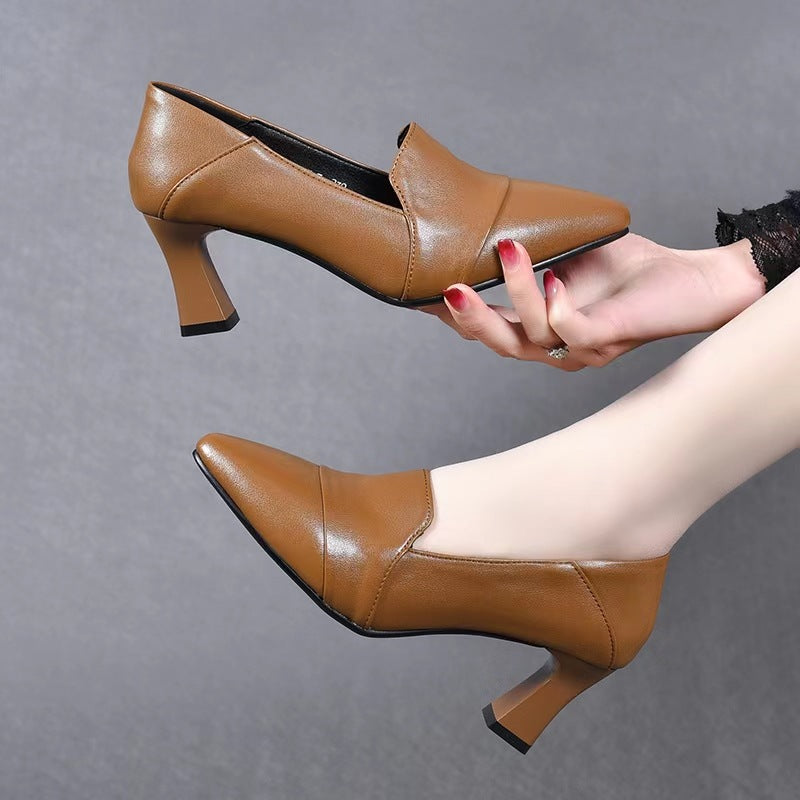 Zapatos de tacón alto de cuero auténtico