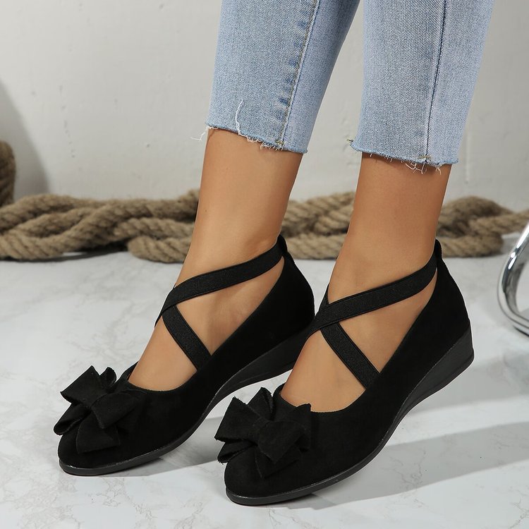 Zapatos de Cuña con Moño y Tiras Cruzadas para Mujer