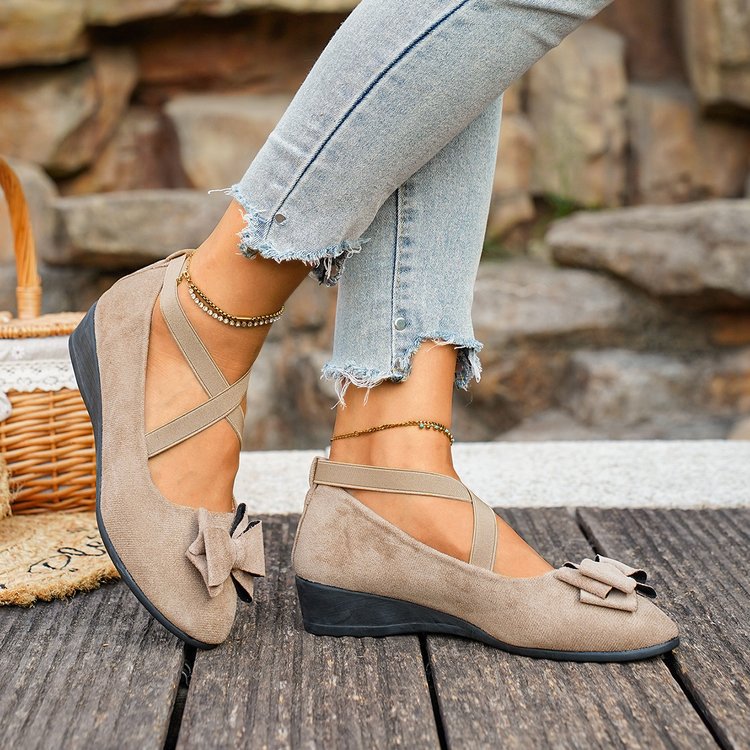 Zapatos de Cuña con Moño y Tiras Cruzadas para Mujer
