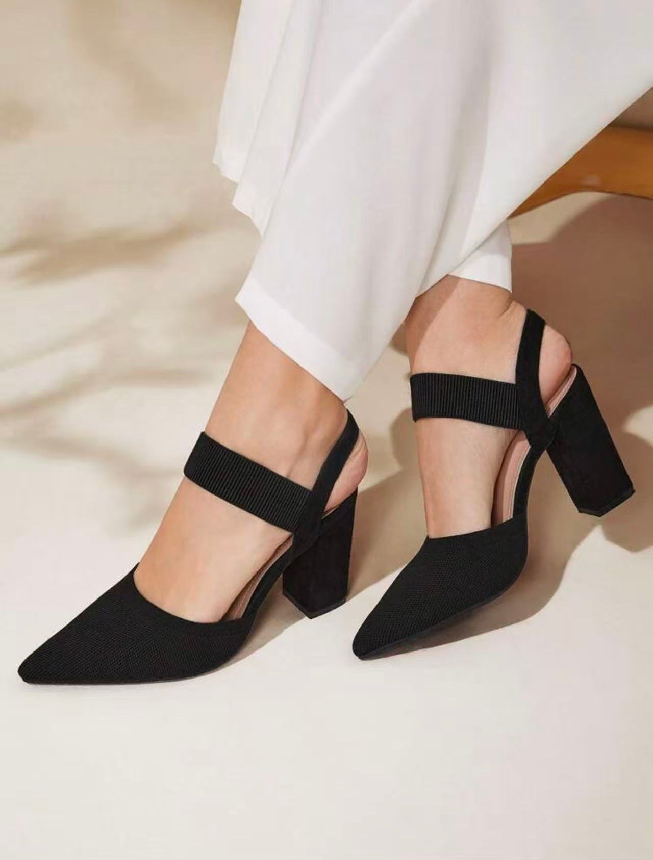 Tacones de Tacon Cuadrado con Punta Afilada para Mujer
