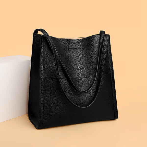 Bolso de hombro sencillo de piel auténtica de color liso